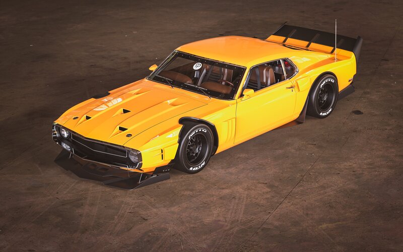 Yellow Muscle Car — Dramatic, Photograph, Black Wheels