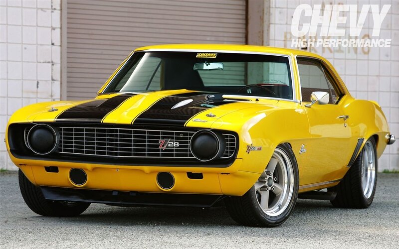 Yellow Muscle Car — Dramatic, Photograph, Building
