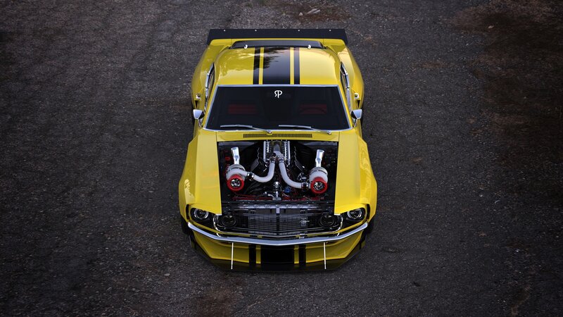 Yellow Muscle Car — Dramatic, Photograph, Engine