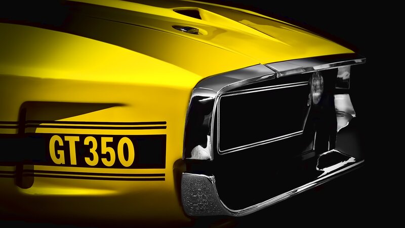 Yellow Muscle Car — Dramatic, Photograph, Grille, Hood