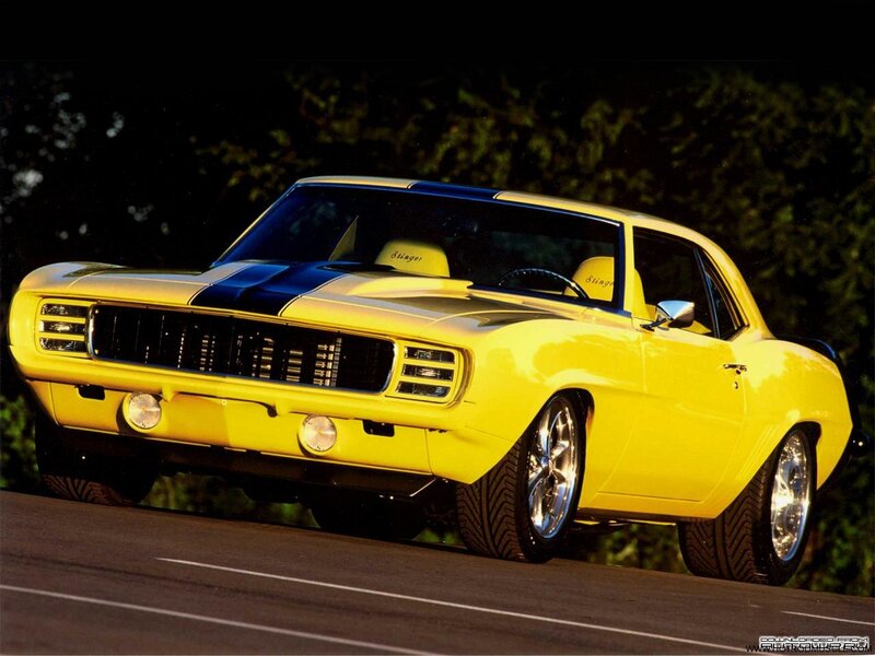 Yellow Muscle Car — Dramatic, Sunset, Photograph, Road