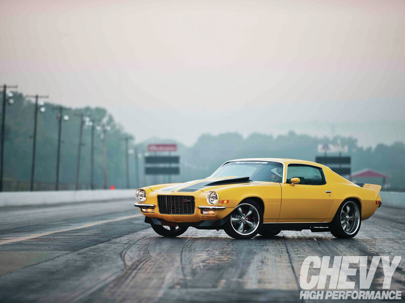 Yellow Muscle Car — Dramatic, Sunset, Photograph
