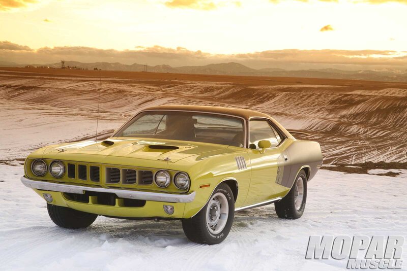 Yellow Muscle Car — Dramatic, Sunset