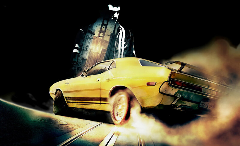 Yellow Muscle Car Drifting — Dramatic, Night, Digital Art