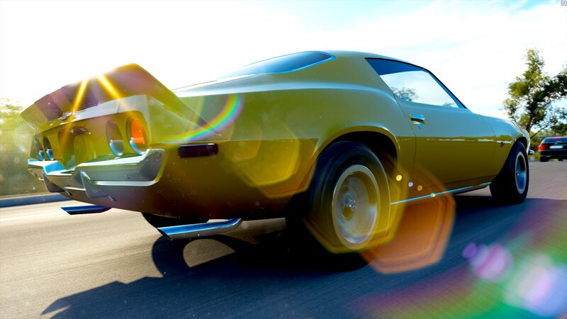 Yellow Muscle Car — Dynamic, Afternoon, 3d Render