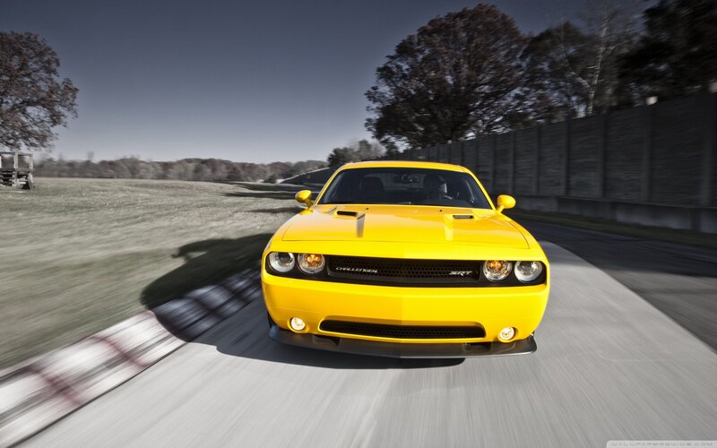 Yellow Muscle Car — Dynamic, Afternoon, Photograph, Road