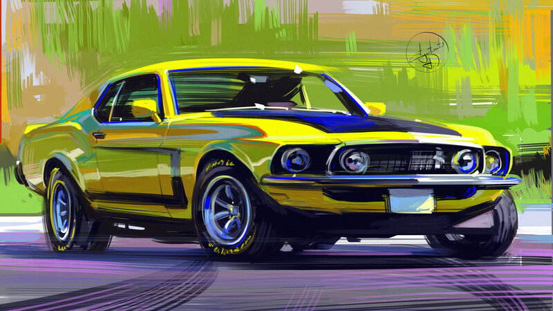 Yellow Muscle Car — Dynamic, Digital Art