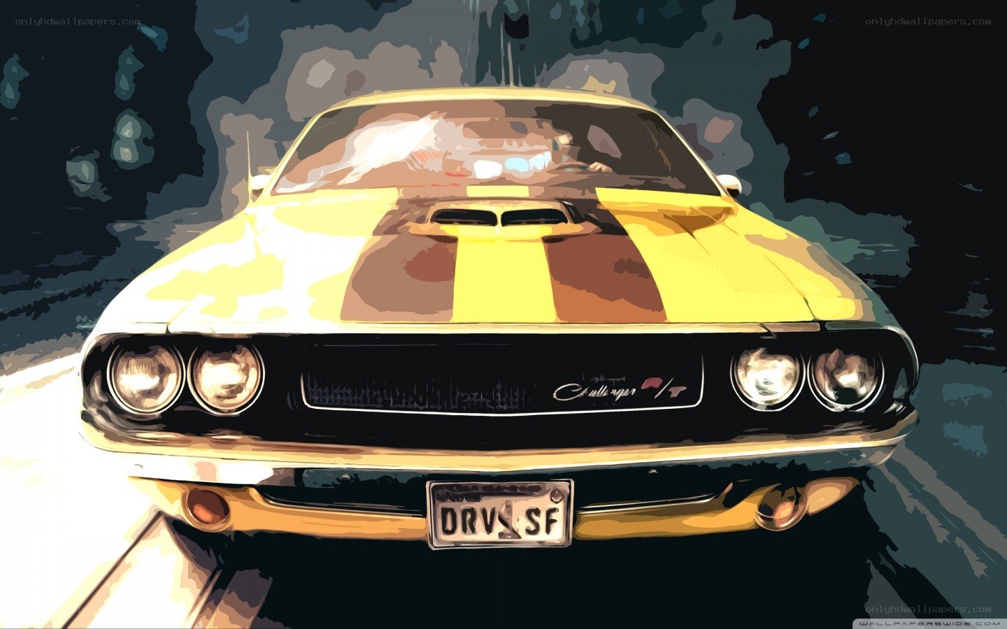 yellow muscle car front view