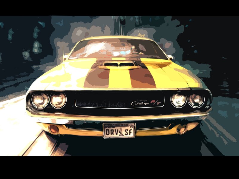 yellow muscle car front view