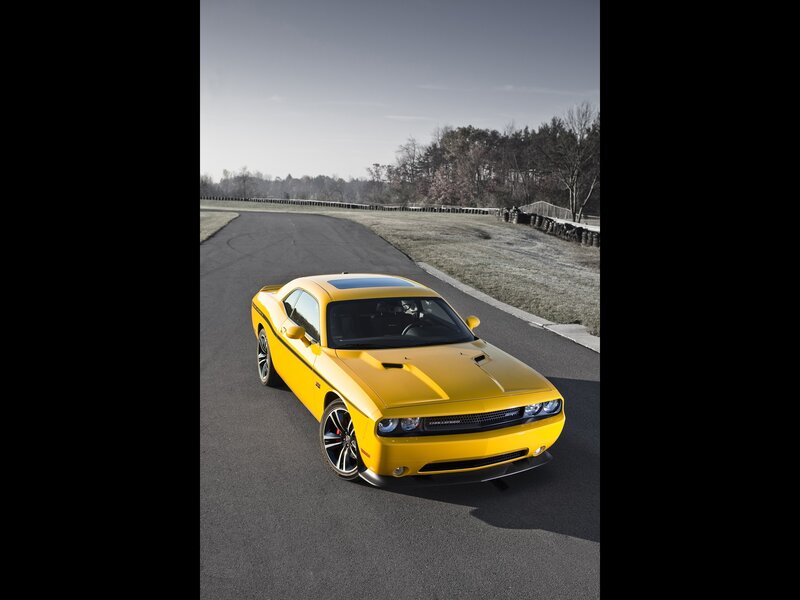 Yellow muscle car on track