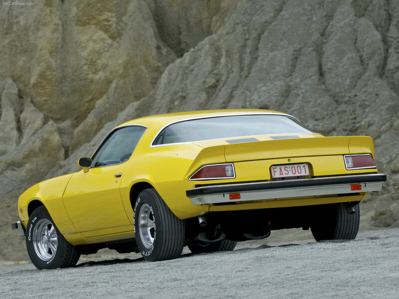 Yellow muscle car rear view