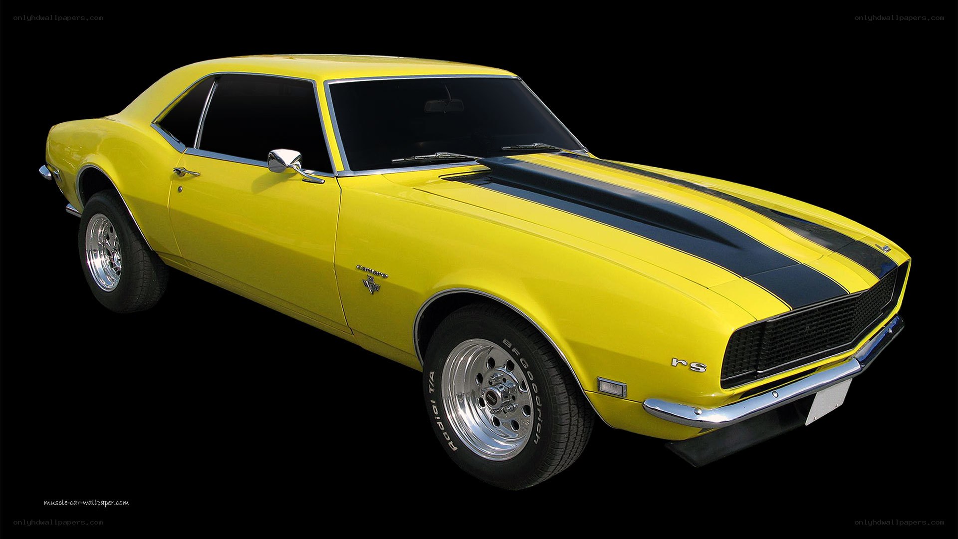 Yellow muscle car with stripes