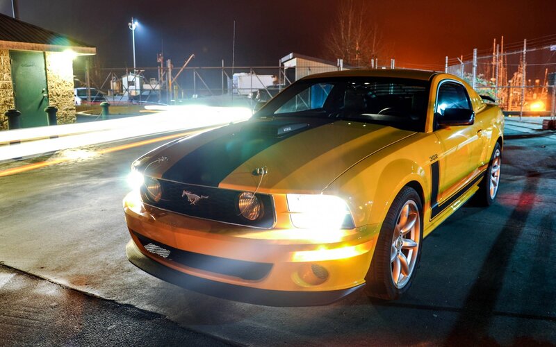 Yellow Mustang Car — Dramatic, Night