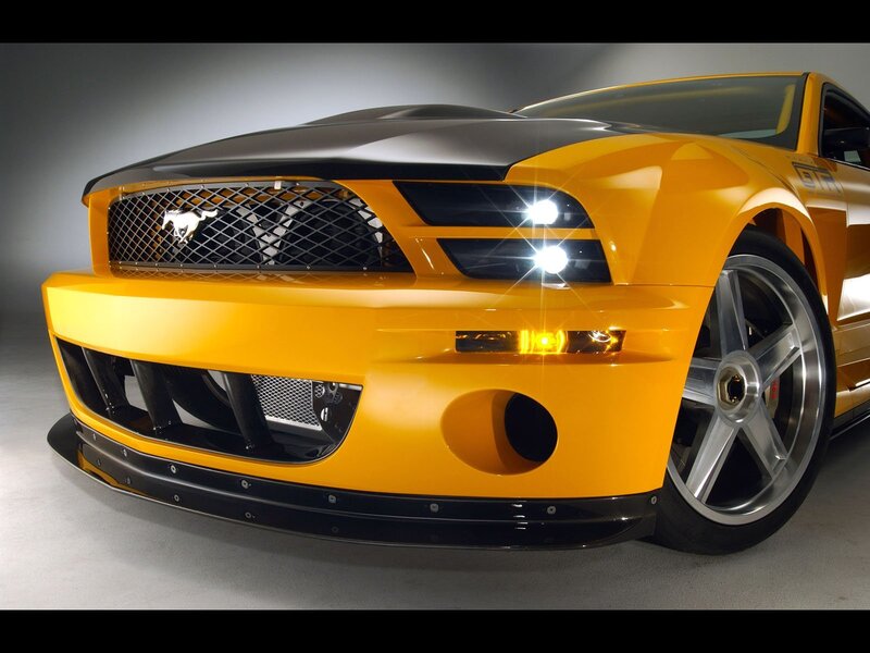 Yellow Mustang Car — Dramatic, Photograph, Grille, Headlights