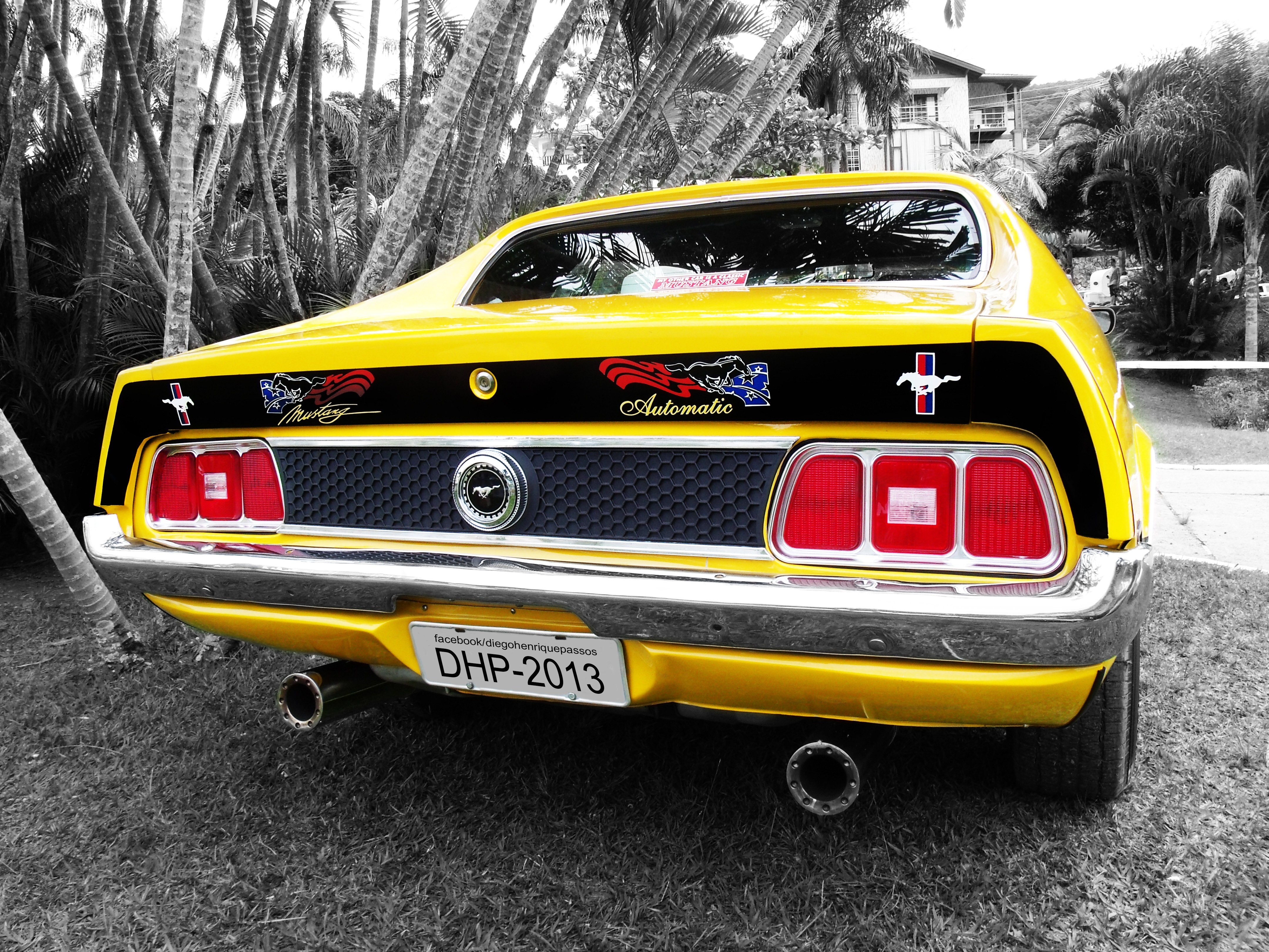 Yellow Mustang rear view