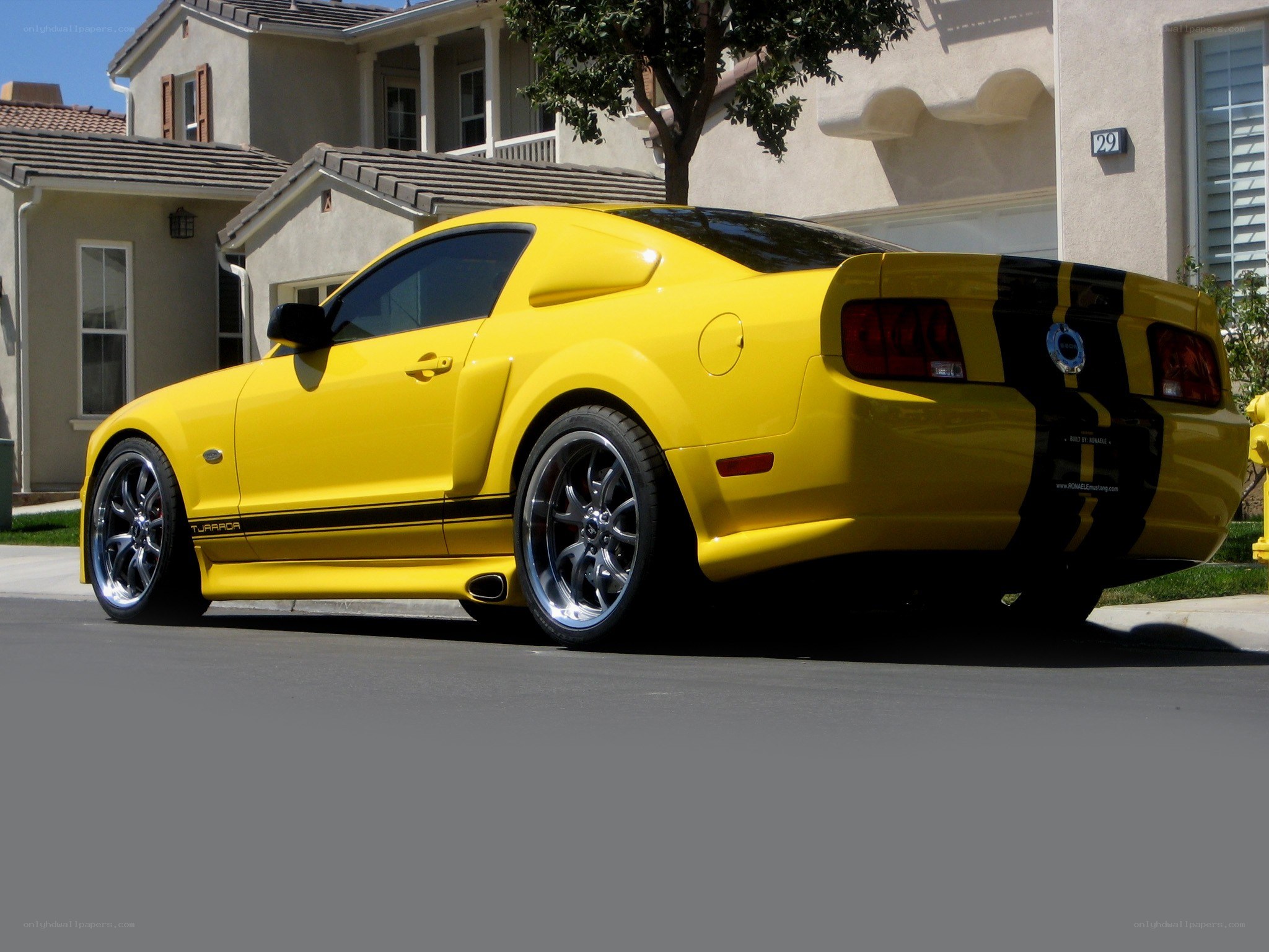yellow mustang with black stripes