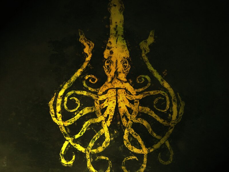 Yellow Octopus Symbol — Dramatic, Digital Art