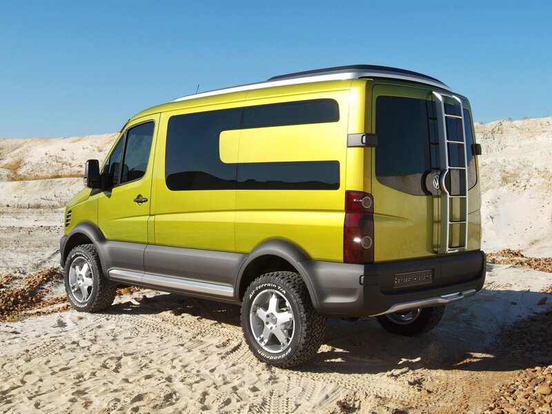 Yellow off-road van in desert