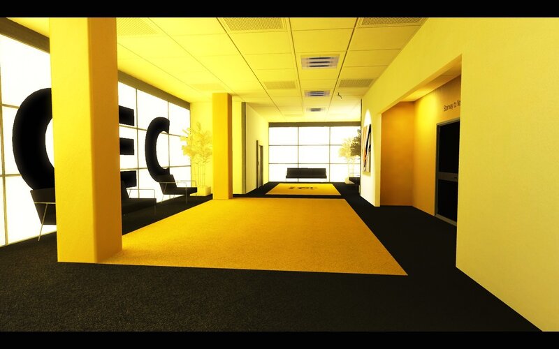 yellow office hallway