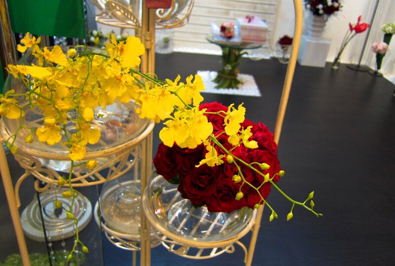 Yellow Orchids and Red Roses