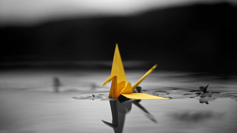 Yellow Origami Crane — Serene, Photograph