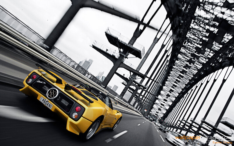 Yellow Pagani on a bridge
