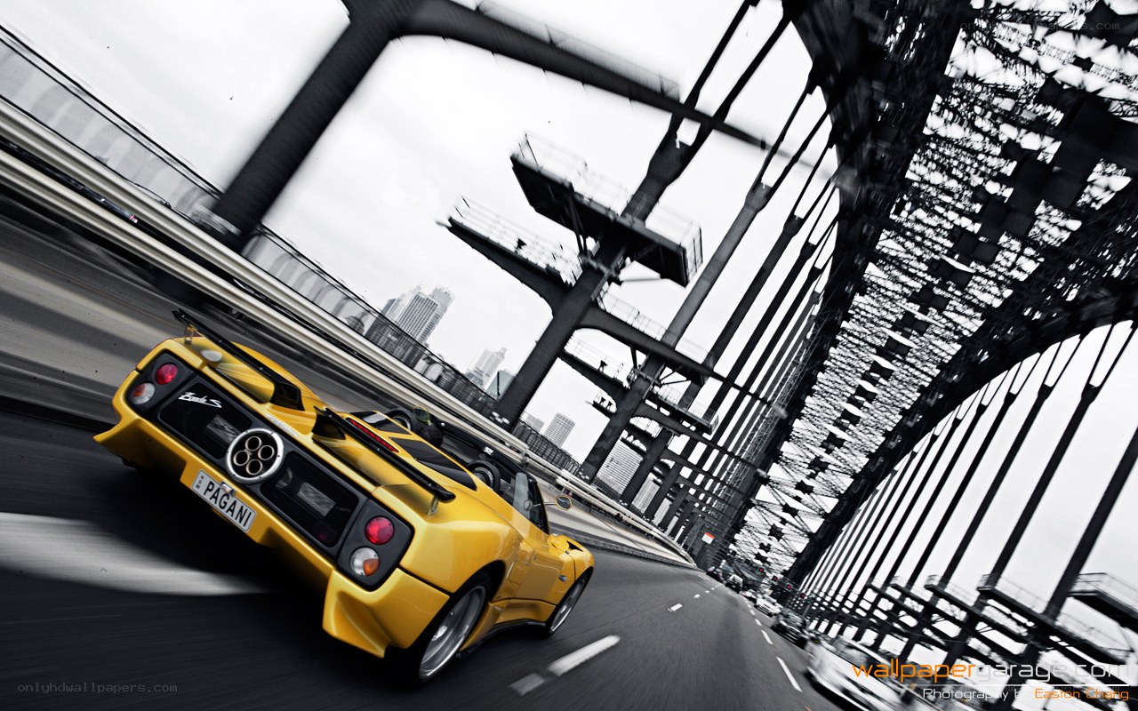 Yellow Pagani on a bridge