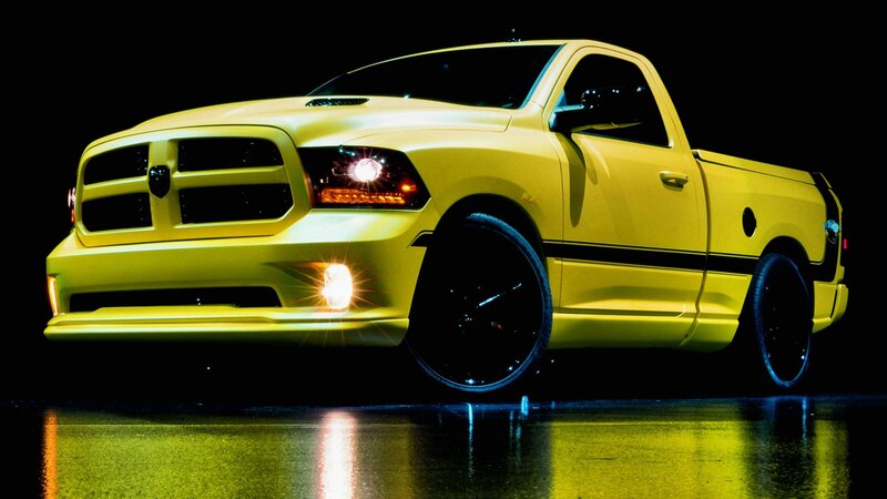 Yellow Pickup Truck — Dramatic, Night, Photograph