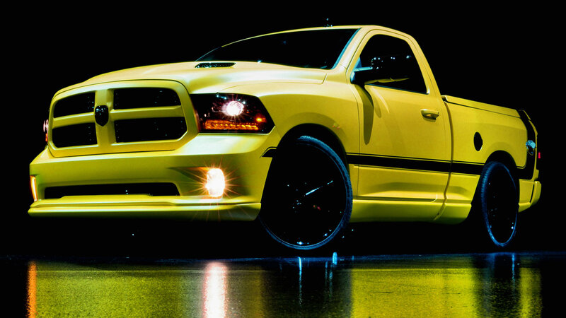 Yellow Pickup Truck — Dramatic, Night