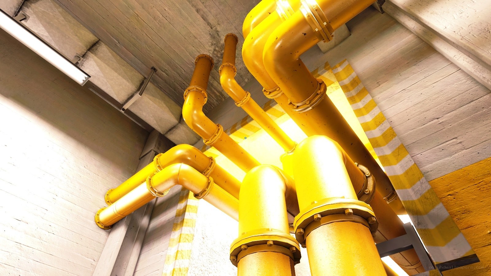 yellow pipes in industrial setting