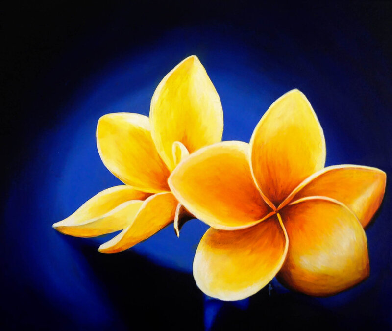 Yellow Plumeria Flowers — Dramatic, Painting