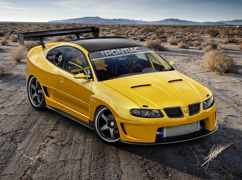 Yellow Pontiac race car in desert