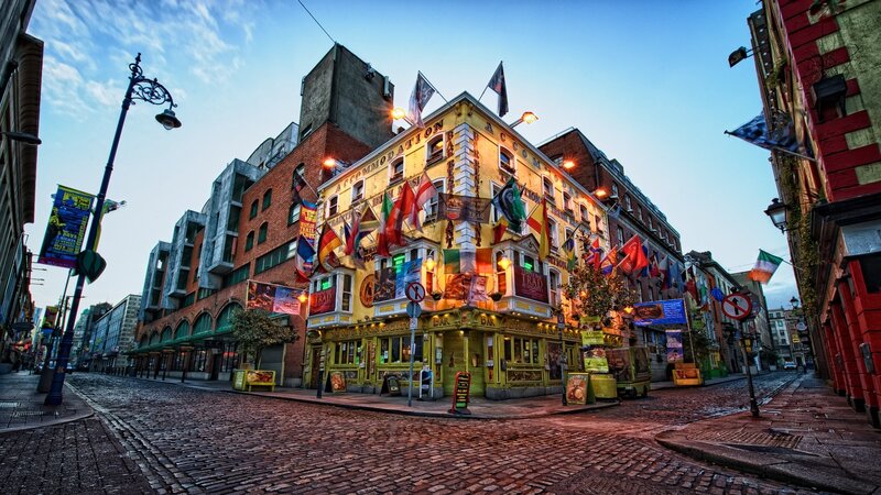Yellow Pub on Cobblestone Street