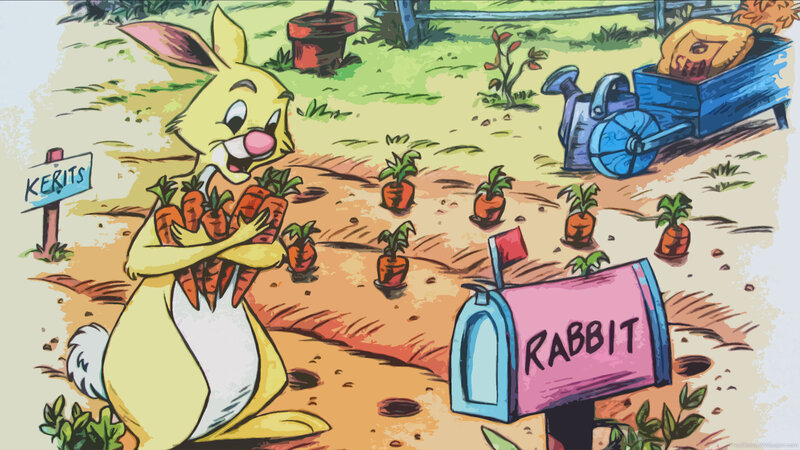 Yellow Rabbit Holding Carrots