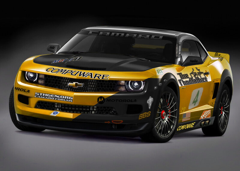 Yellow Race Car — Dramatic, 3d Render, Race Car, Sponsors
