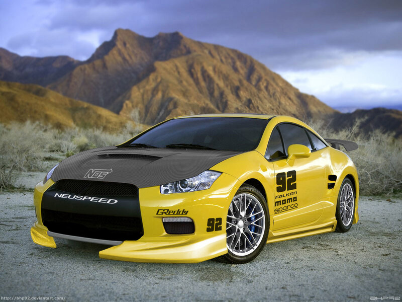 Yellow Race Car — Dramatic, Afternoon, Digital Art, Mountains, Dirt Road