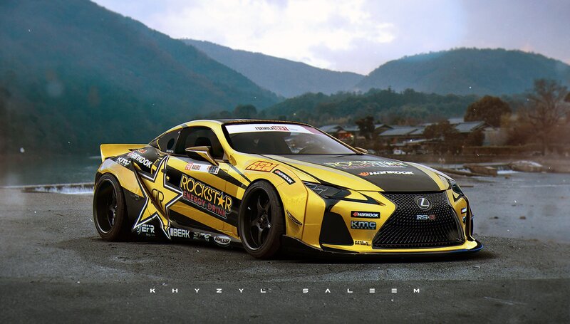 Yellow Race Car — Dramatic, Afternoon, Digital Art, Mountains