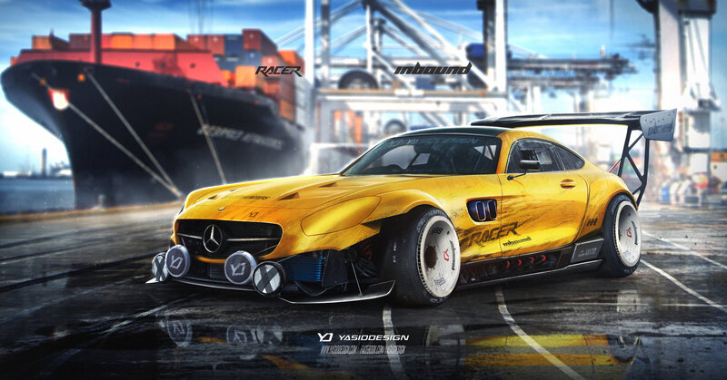 Yellow Race Car — Dramatic, Afternoon, Digital Art, Ship