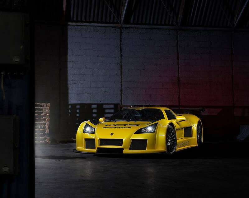 Yellow Race Car — Dramatic, Night, Photograph, Garage