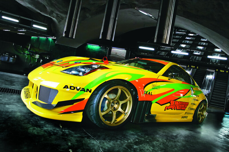 Yellow Race Car — Dramatic, Night, Photograph