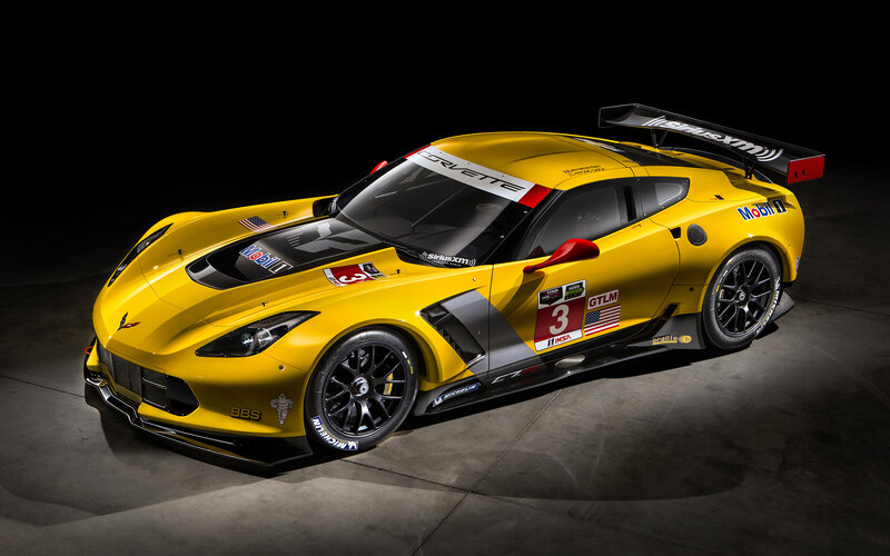 Yellow Race Car — Dramatic, Photograph, American Flag