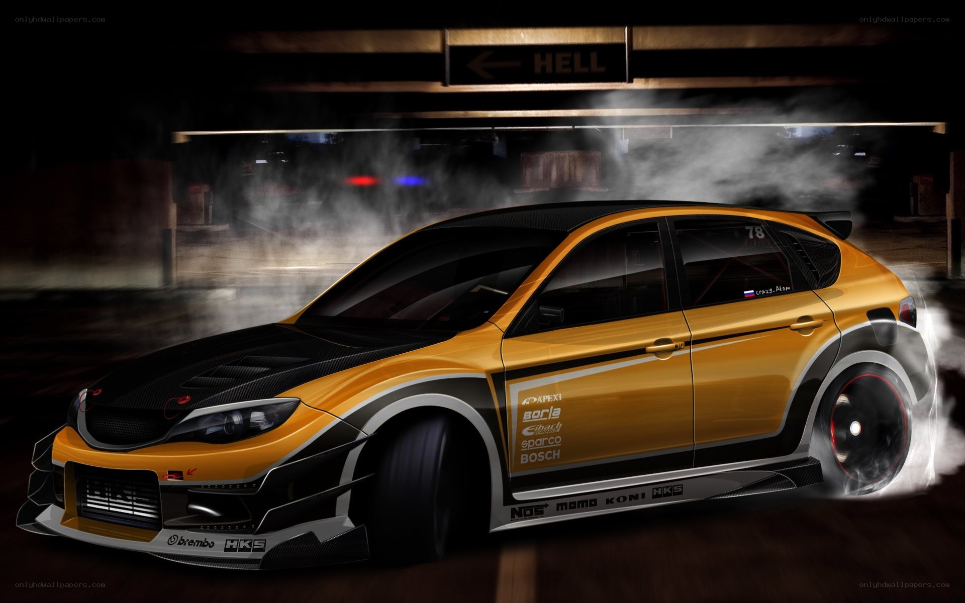 yellow race car drifting