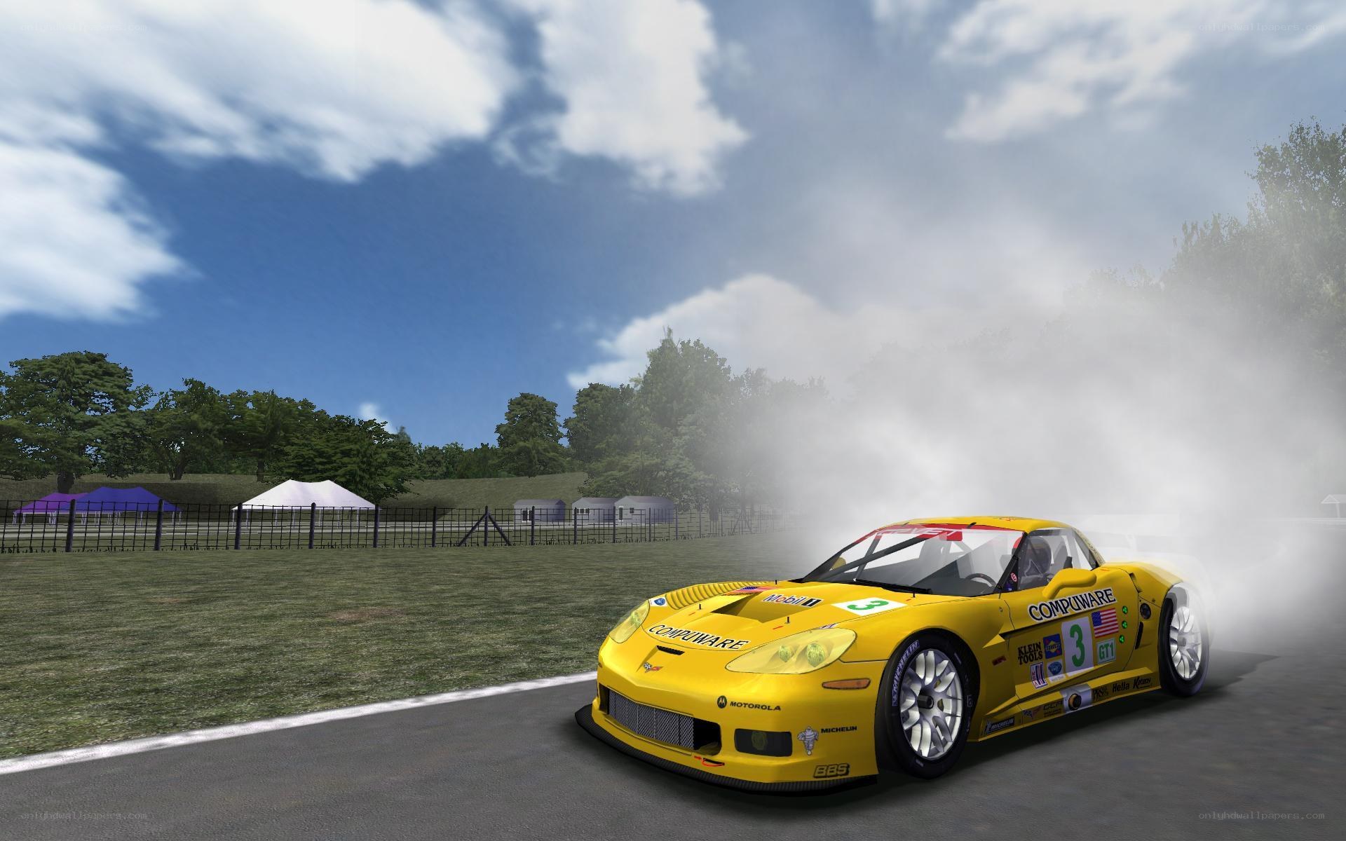 Yellow race car drifting