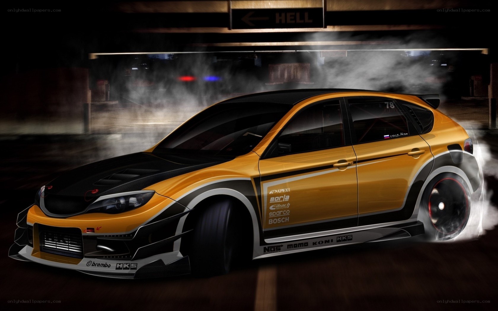 yellow race car drifting