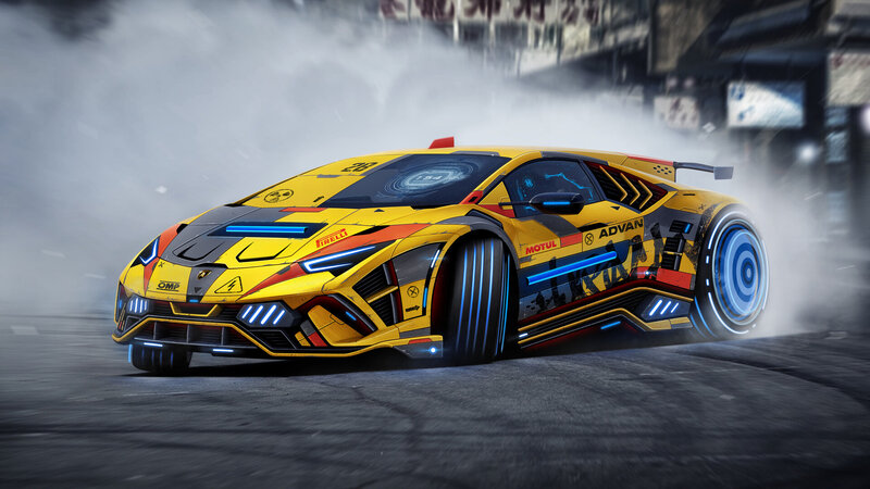 Yellow Race Car Drifting — Dynamic, 3d Render