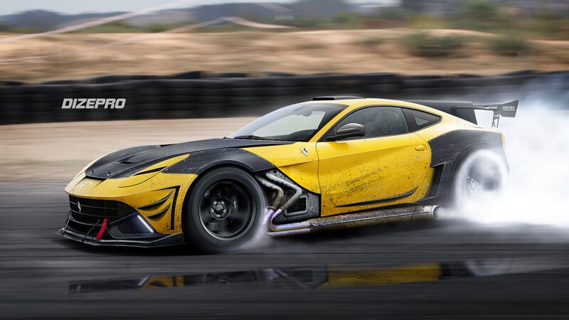 Yellow Race Car Drifting — Dynamic, Afternoon, Digital Art