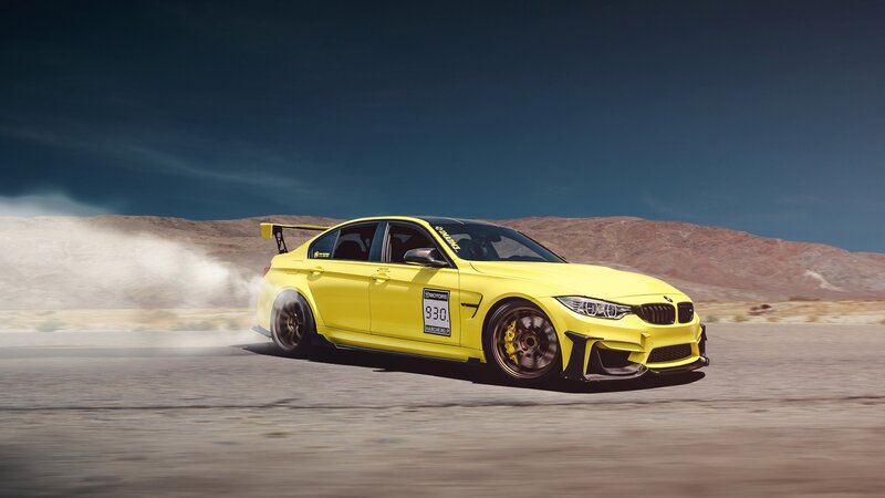 Yellow Race Car Drifting — Dynamic, Afternoon