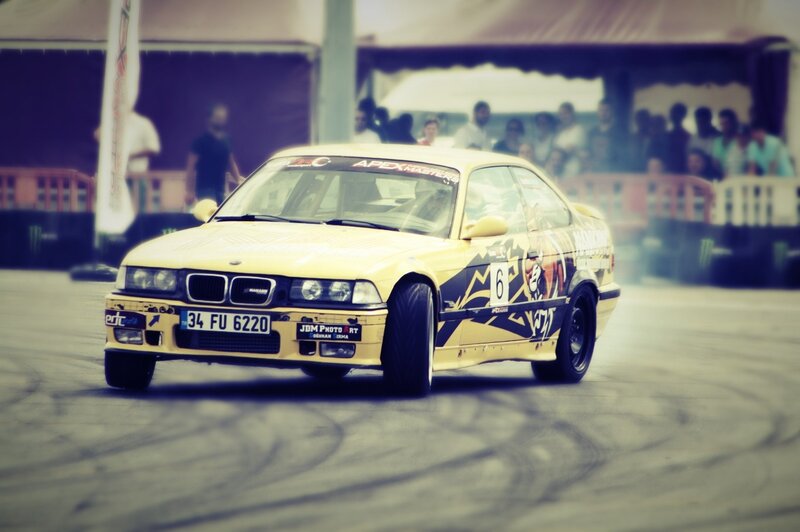 Yellow Race Car Drifting — Dynamic