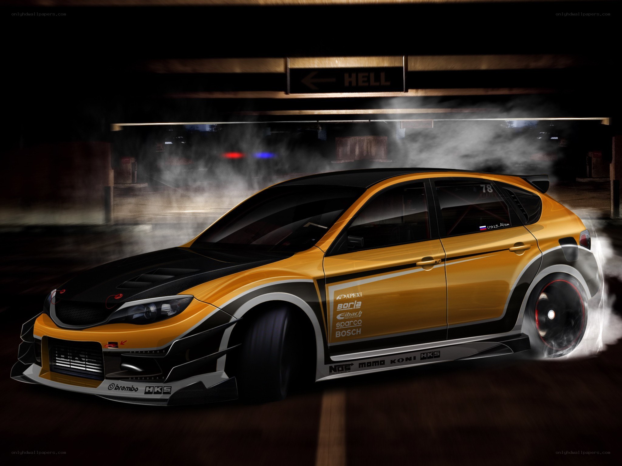 yellow race car drifting