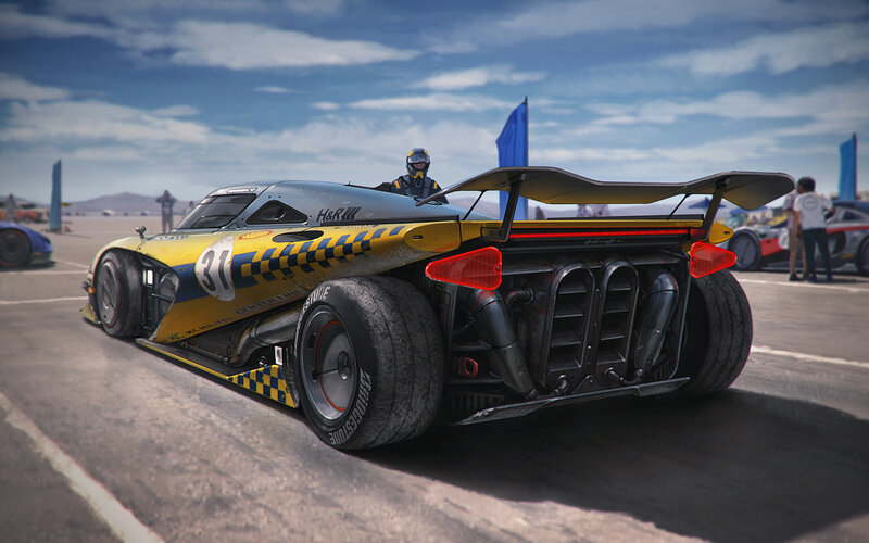 Yellow Race Car — Dynamic, Afternoon, 3d Render, Driver